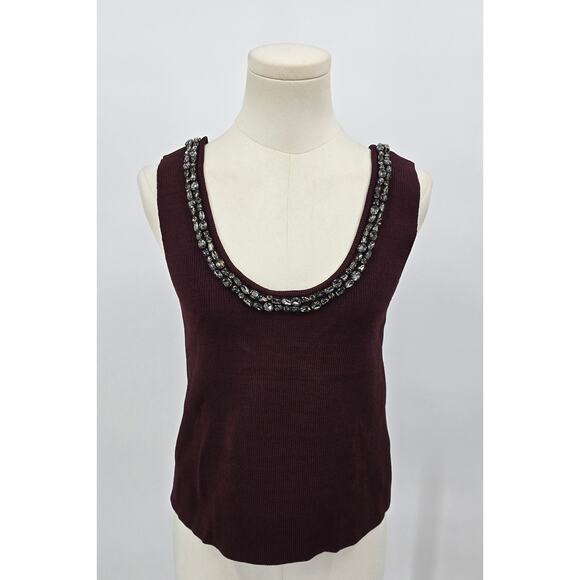 Zara Embellished Knit Tank with Rhinestone Scoop Neckline - Picture 1 of 7